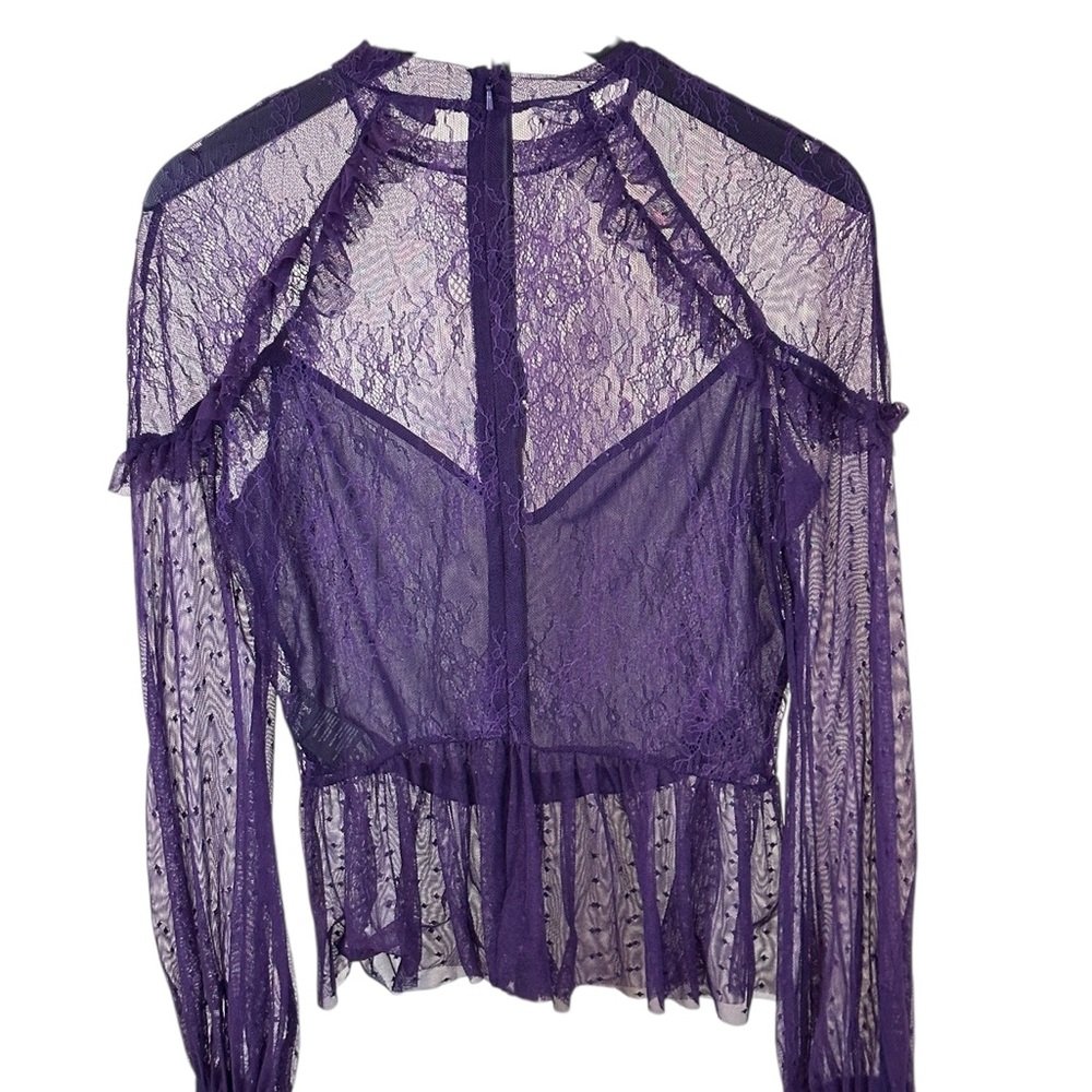 Bardot Purple Sheer Lace Peplum Blouse – Size M / US 8 - Picture 10 of 14